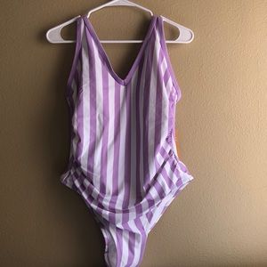 Striped Purple and White Swimsuit